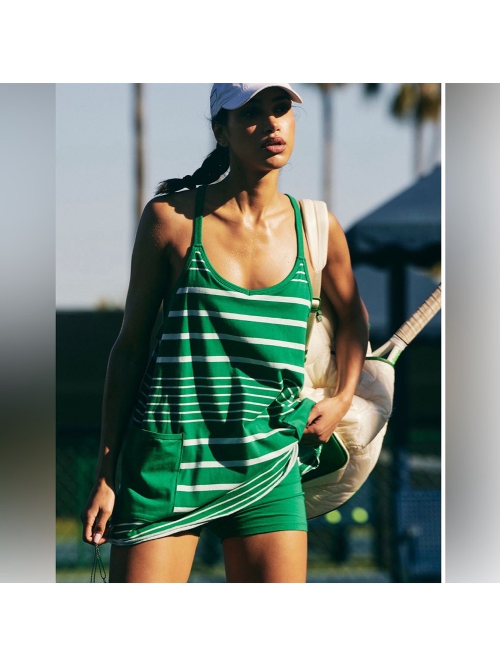 FP Movement by Free People Hot Shot Green & White Striped Romper size Medium